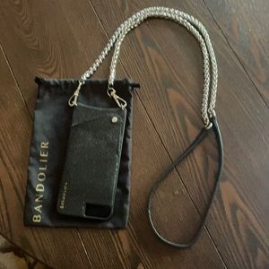 Bandolier Black Sequin Case for iPhone 7+ or 8+ with silver hardware.